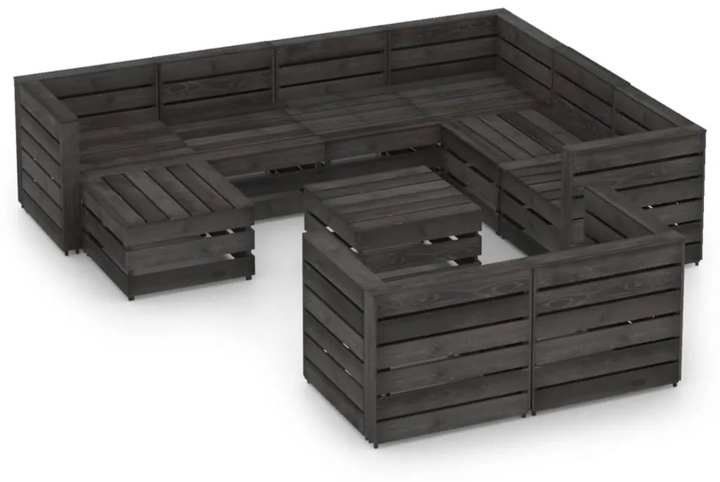 Set Salotto da Giardino 10pz in Legno di Pino Impregnato Grigio