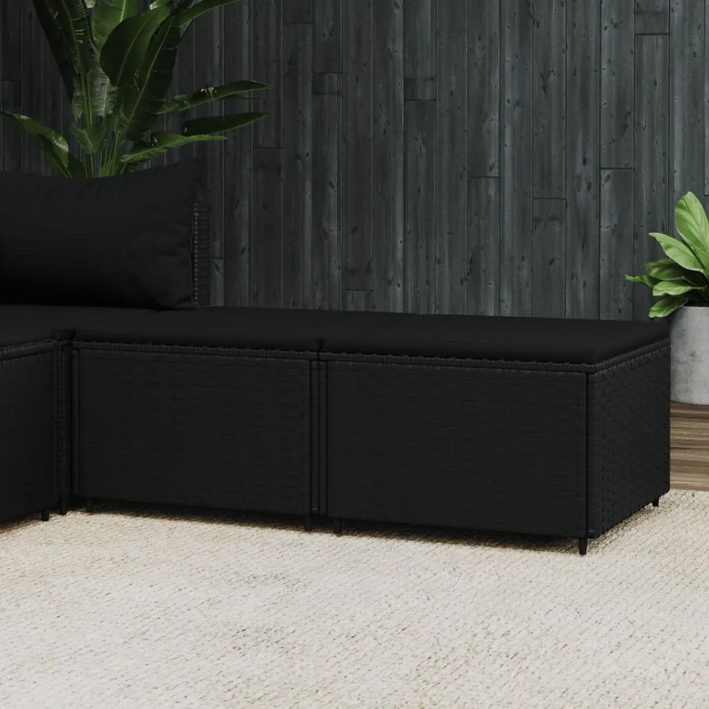 Poggiapiedi Da Giardino Con Cuscini İn Polyrattan Nero /