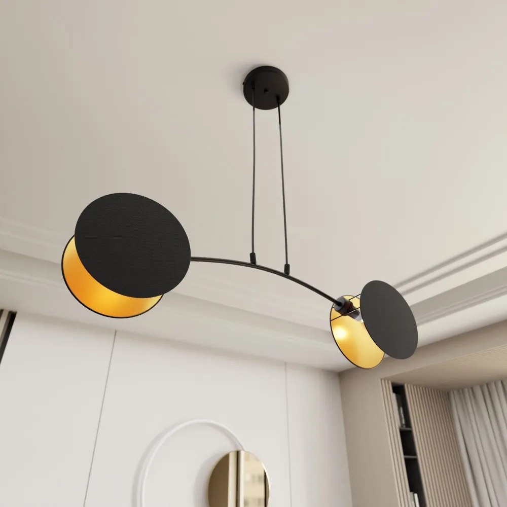 Lampadario a Sospensione MOTIF 2 In Acciaio e Tessuto 2xE27 Colore del corpo Nero e Oro