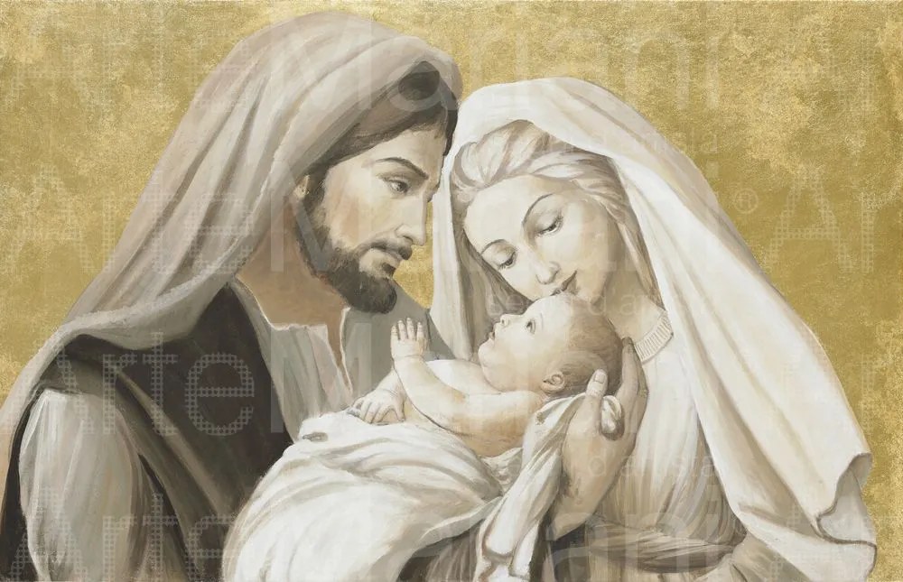 Arte Mariani Capezzale quadro dipinto a mano Sacra famiglia foglia oro 80 x 120 cm