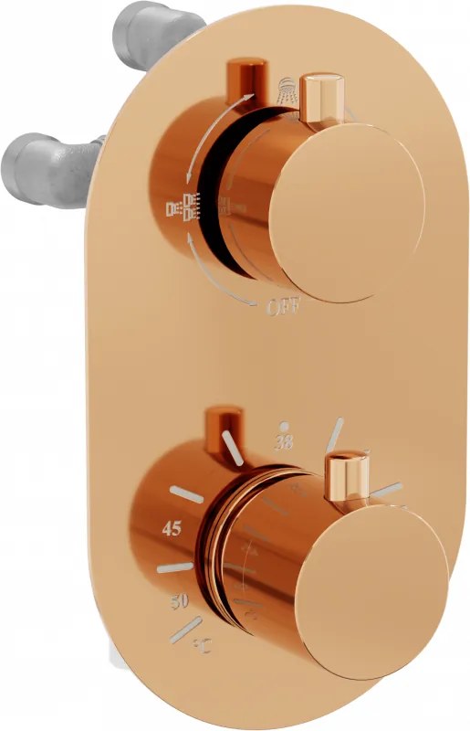 Mexen Kai miscelatore termostatico da bagno-doccia a 3 uscite, oro rosa - 77602-60