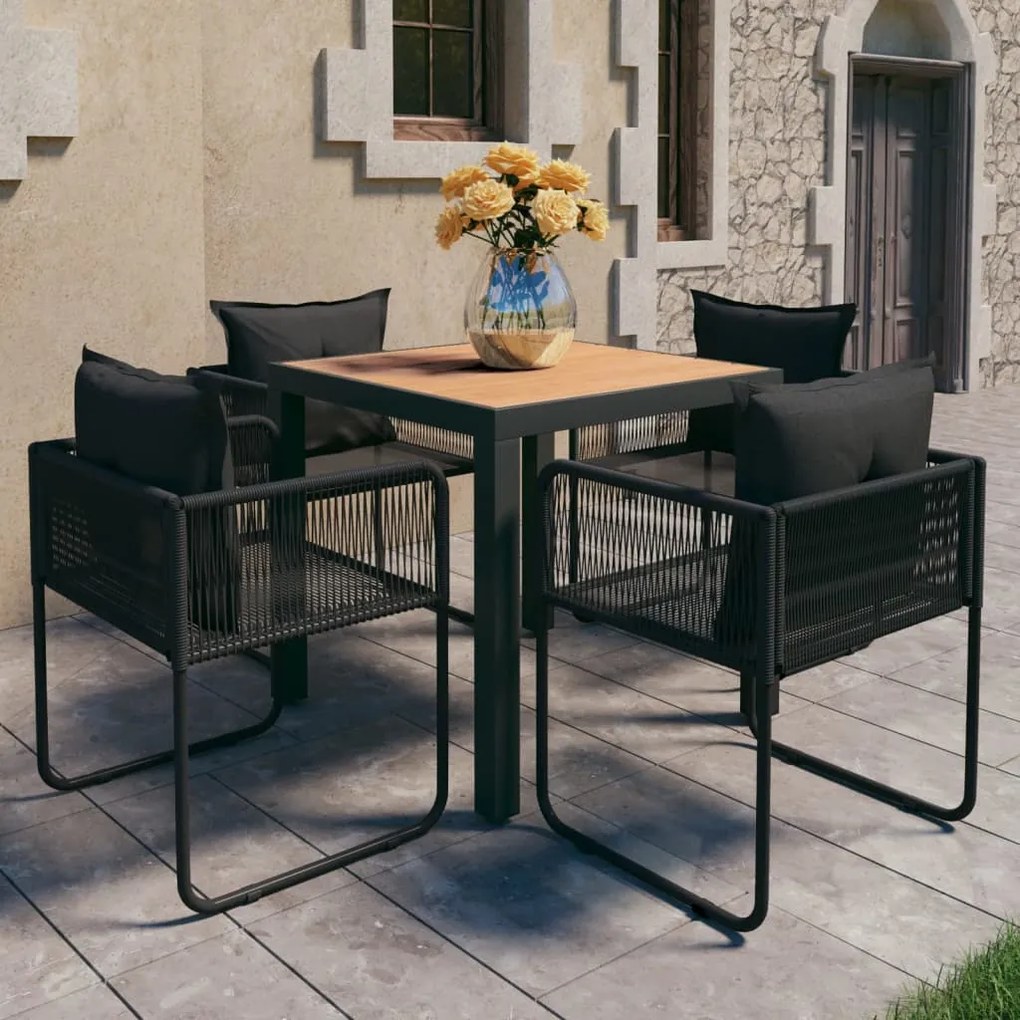 Set da pranzo da giardino 5 pz in rattan pvc nero e marrone
