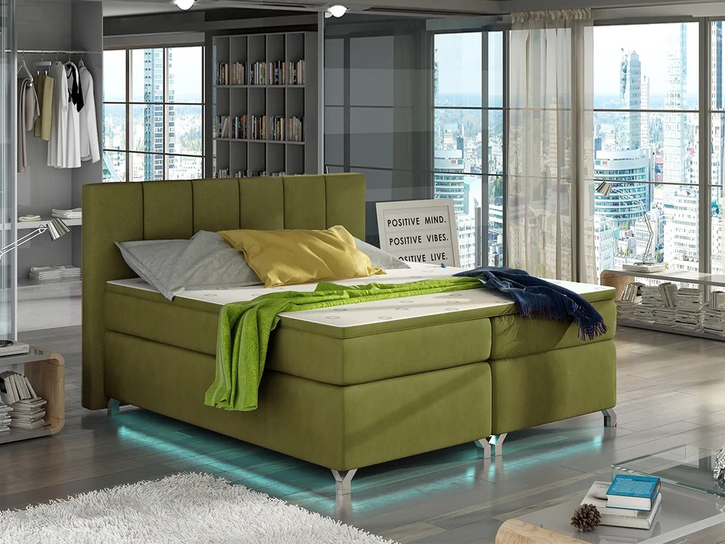 Letto matrimoniale boxspring Malindi - 180 x 200 cm , Tessuto verde chiaro