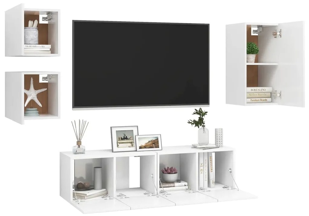 Set mobile tv 5 pz bianco in truciolato