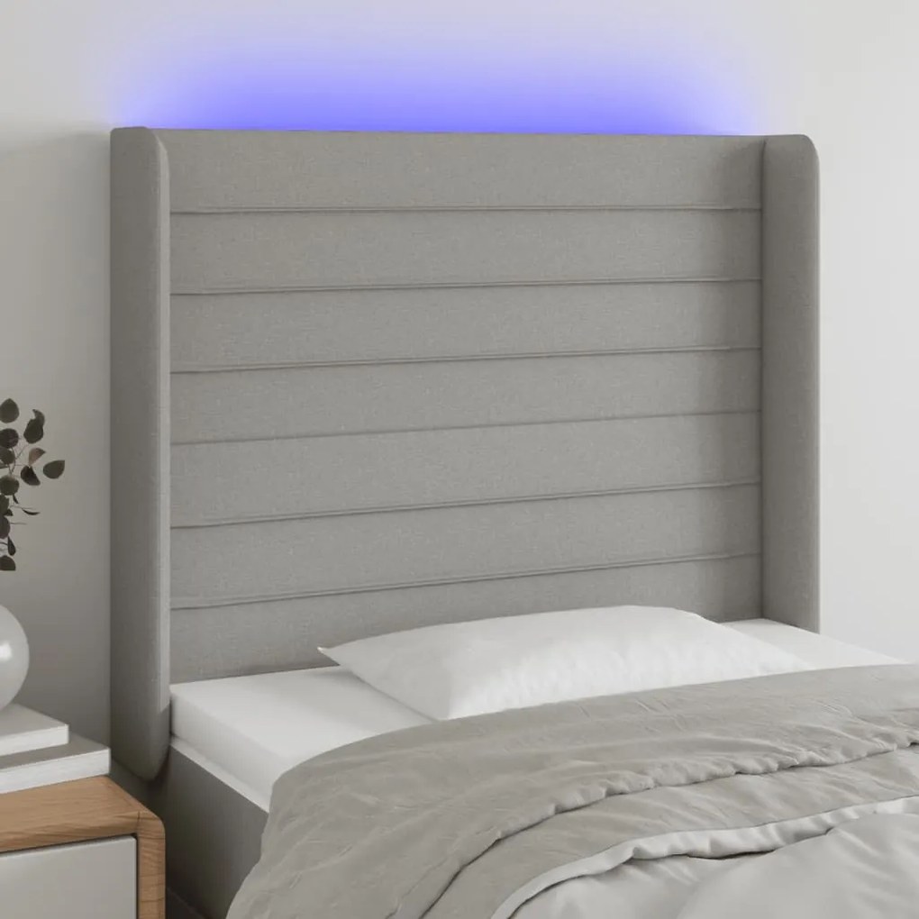 Testiera A Led Grigio Chiaro 93x16x118/128 Cm İn Tessuto /