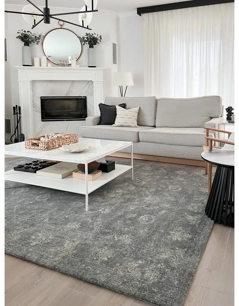 Tappeto in lana grigio 200x300 cm Calisia Vintage Flora - Agnella