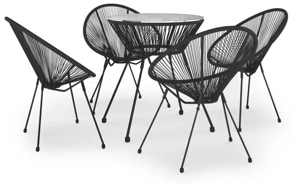 Set da pranzo per giardino 5 pz in rattan pvc nero