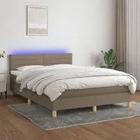 Letto a Molle con Materasso e LED Tortora 140x190 cm in Tessuto 3133793