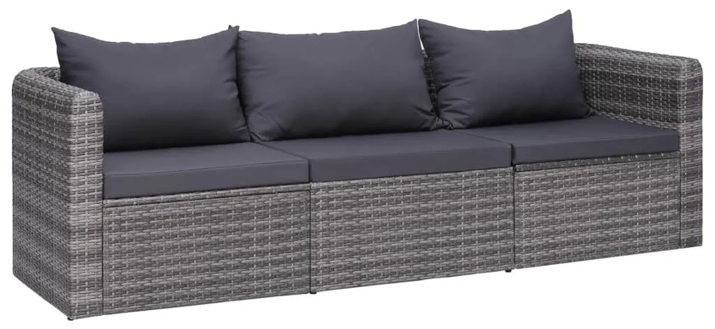 Set Divani da Giardino 3 pz con Cuscini Grigio in Polyrattan