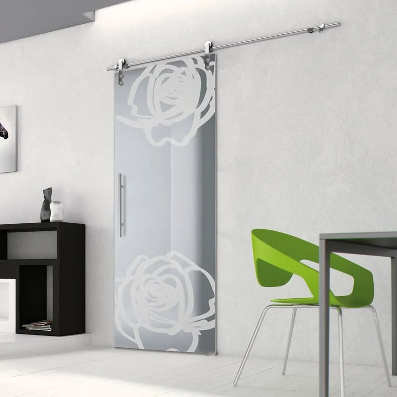 Porta scorrevole Rose in inox bianco, L 88 x H 215 cm, con binario Lux Destra