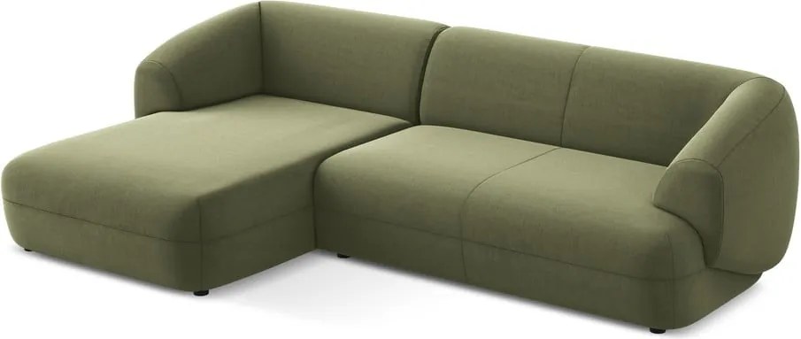 Divano angolare verde (con penisola a sinistra) con rivestimento in velluto Moana – Makamii