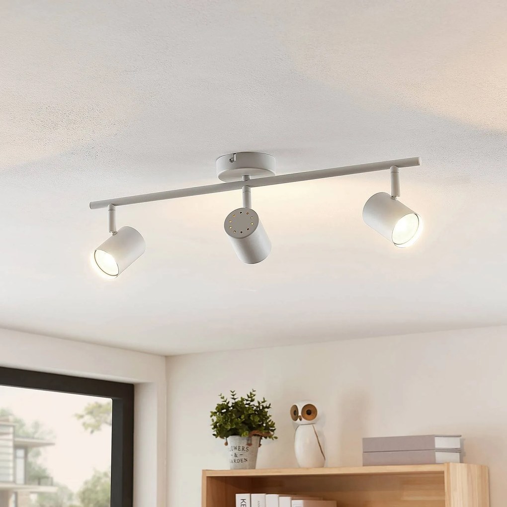 Faretto da soffitto Lindby Jorell, bianco, 55 cm, a 3 luci, metallo, GU10 Jorell Lindby, dimmerabile, Bianco / Opale, Soggiorno / Sala da pranzo, Metallo, Moderno, Faretto