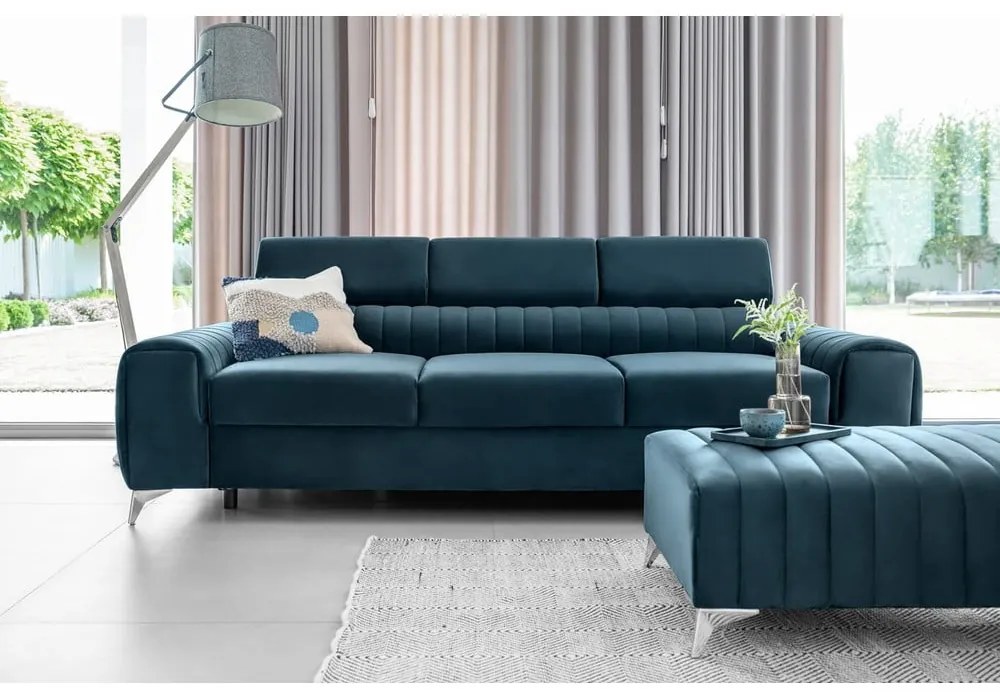 Divano blu allungabile e rivestimento in velluto 261 cm Laurence – ELTAP