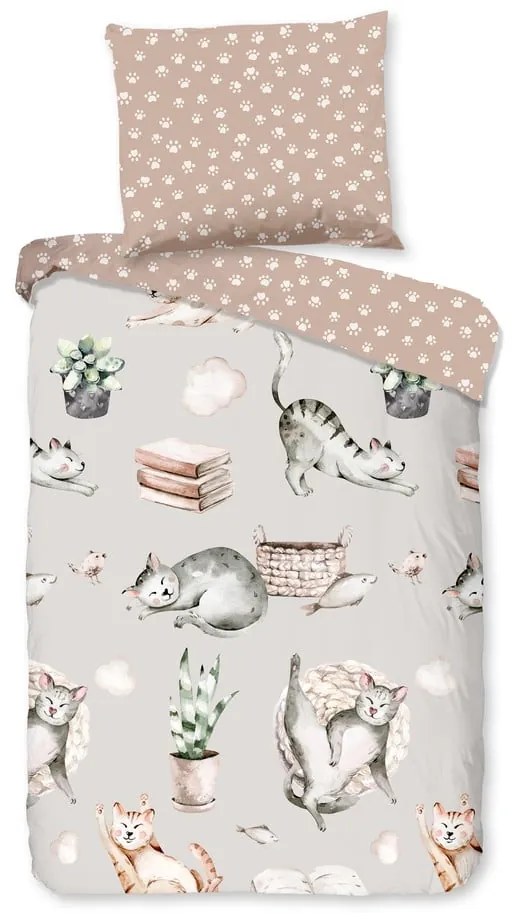 Set copripiumino e federa da bambini grigio/marrone in cotone per culla 120x150 cm Catlife – Good Morning