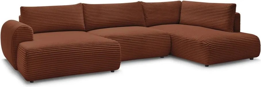 Divano angolare color mattone allungabile (con penisola a sinistra/a forma di "U") con rivestimento in velluto a coste Lucien – Bobochic Paris
