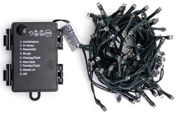 Aigostar - Catena luminosa natalizia LED esterna 100×LED/8 funzioni 3×AA 5,3 m IP44 bianco freddo