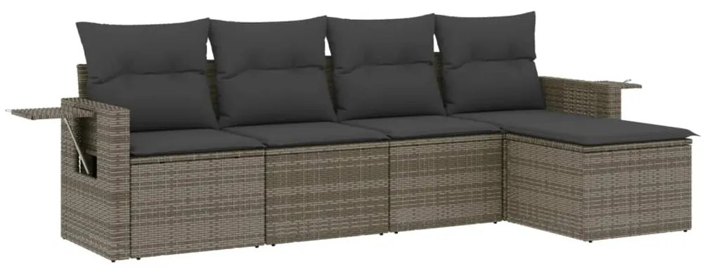 Set Divano da Giardino 5 pz con Cuscini Grigio in Polyrattan