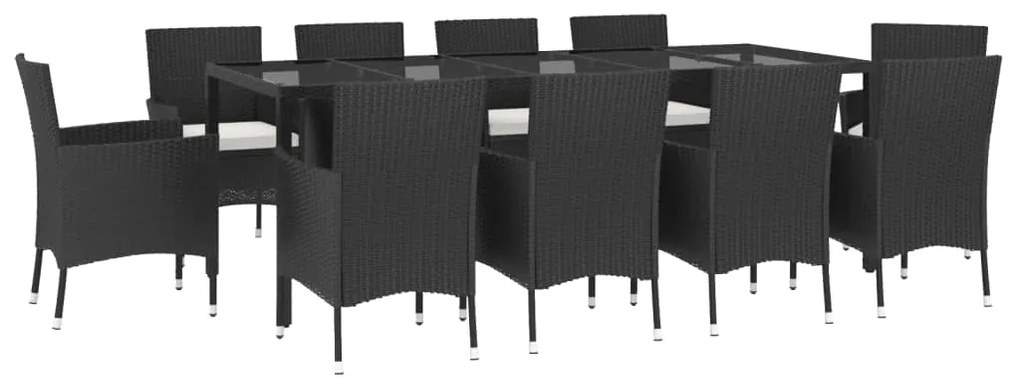 Set da Pranzo da Giardino 11 pz con Cuscini in Polyrattan Nero