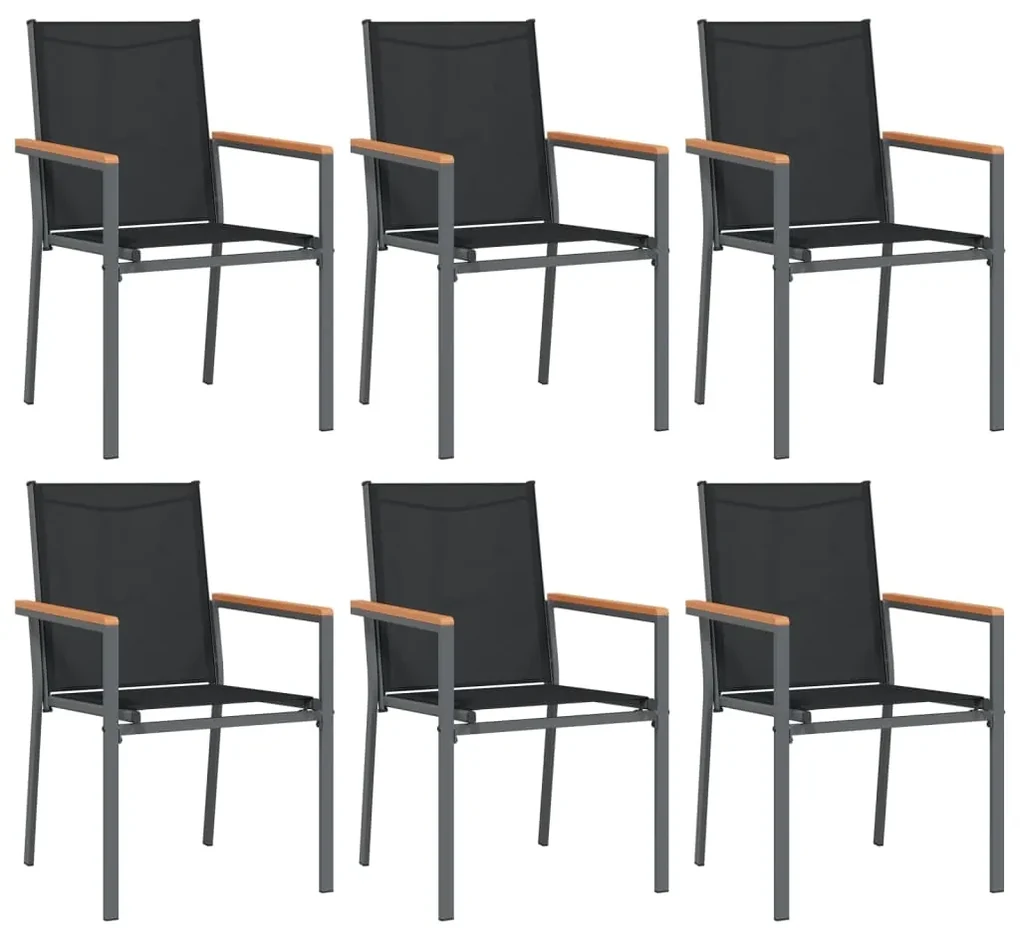 Set da pranzo da giardino 7 pz nero in textilene e acciaio