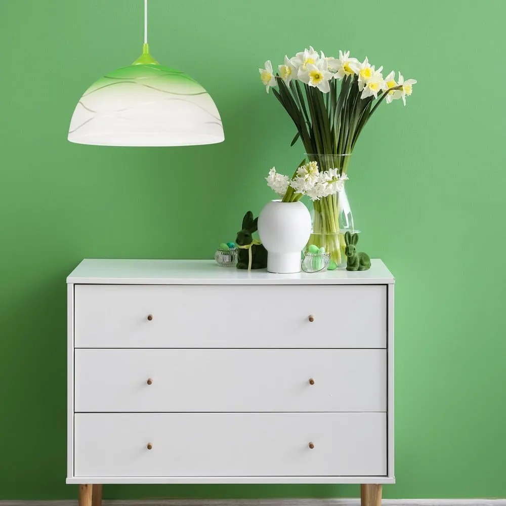 Lampadario verde con paralume in vetro ø 30 cm Sfera – LAMKUR