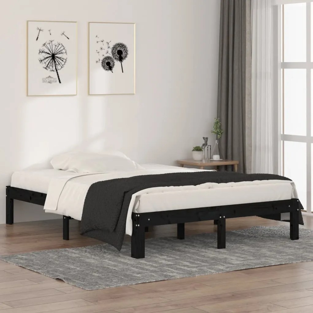 Giroletto Nero İn Legno Massello 135x190 Cm Double /
