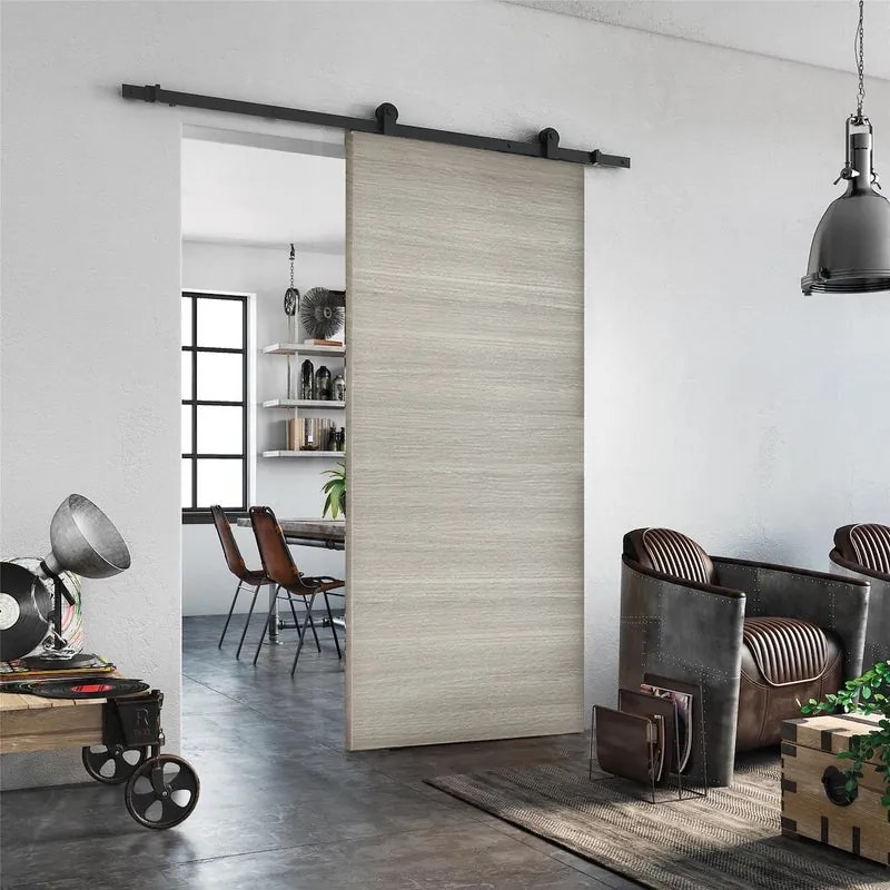 Porta scorrevole reversibile Cambridge in mdf grigio, L 93 x H 212 cm, con binario Industrial