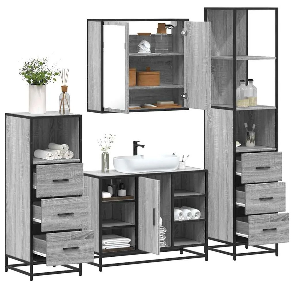 Set Mobili Da Bagno 4 Pz Grigio Sonoma İn Legno Multistrato /