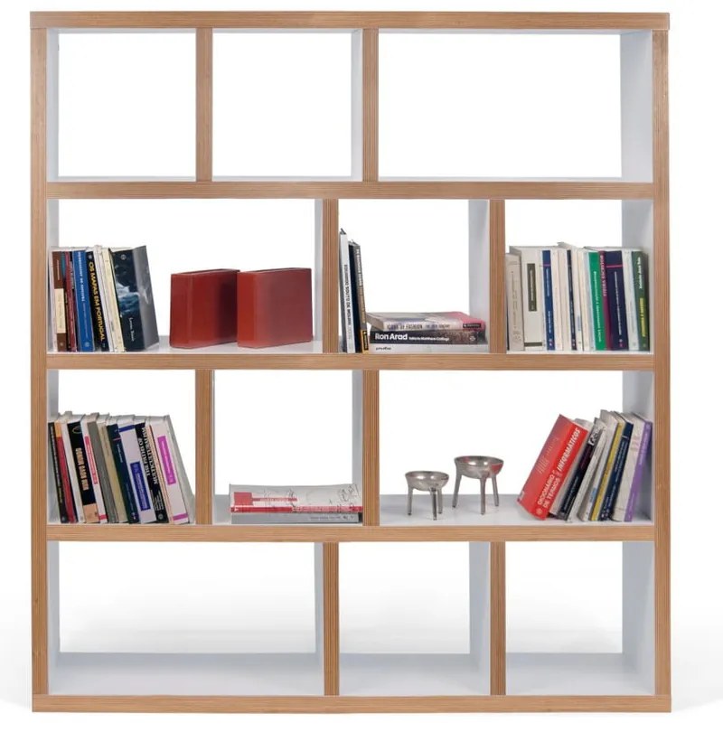 Libreria bianca con bordo in legno 150x159 cm Berlin - TemaHome