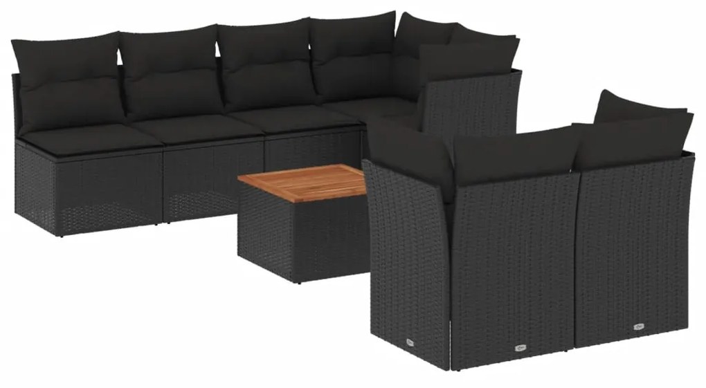 Set Divano da Giardino 6 pz con Cuscini Nero in Polyrattan