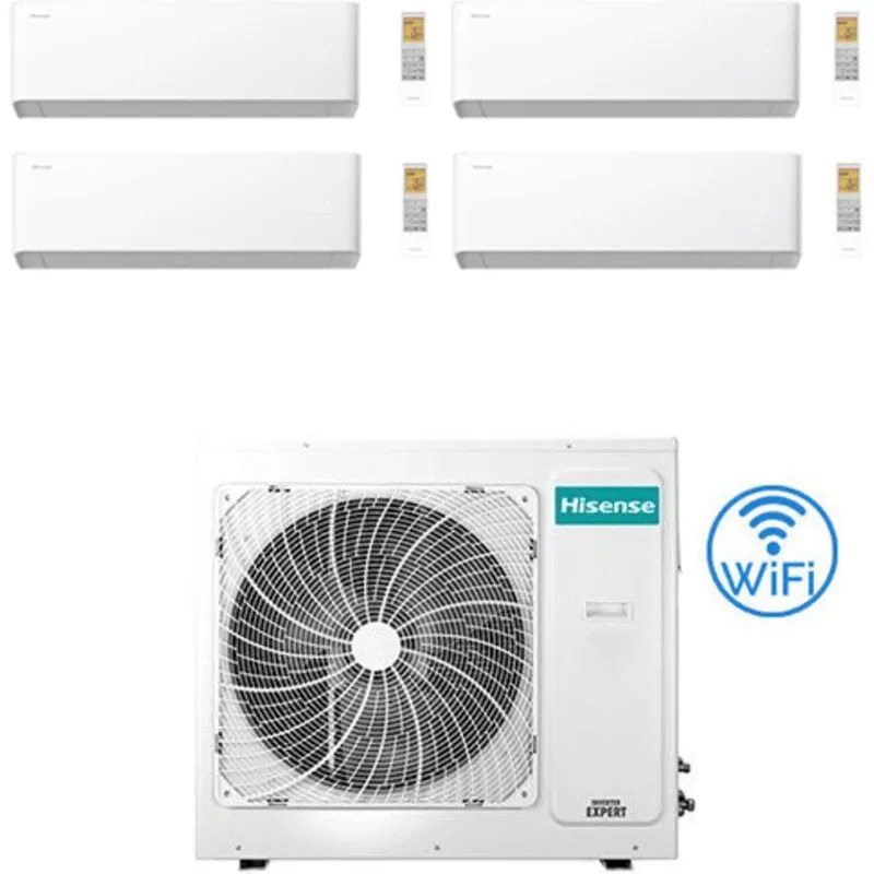 Climatizzatore Condizionatore Hisense Uni HB Wifi R32 Quadri Split Inverter 7000 + 9000 + 9000 + 9000 BTU con U.E. 4AMW81U4RJC Classe A++/A+