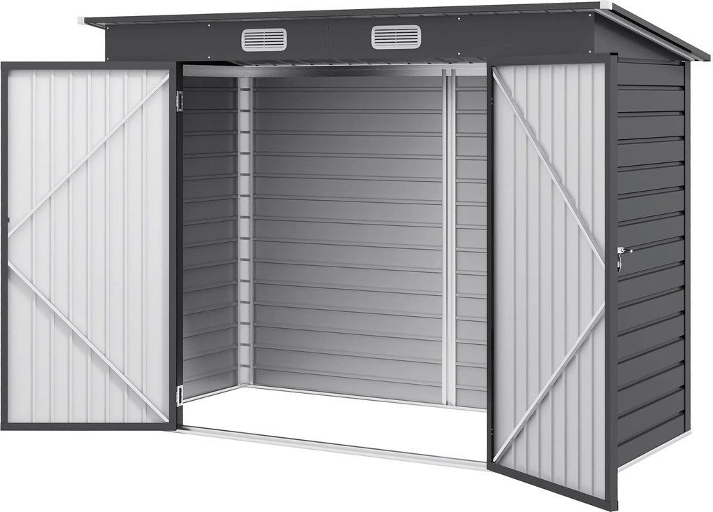 Capanno Porta Attrezzi con Ripiani Regolabili e Chiavistello 249x121x183 cm in Acciaio Zincato Grigio...