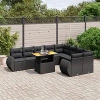 Set Divani da Giardino 10pz con Cuscini in Polyrattan Nero 3272350