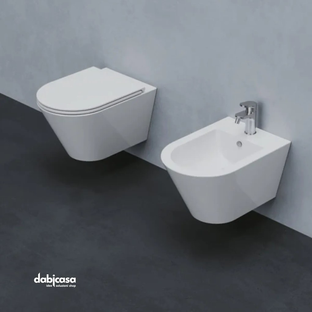 Azzurra Ceramica "Forma" Coppia Di Sanitari Sospesi Bianco Lucido Senza Brida