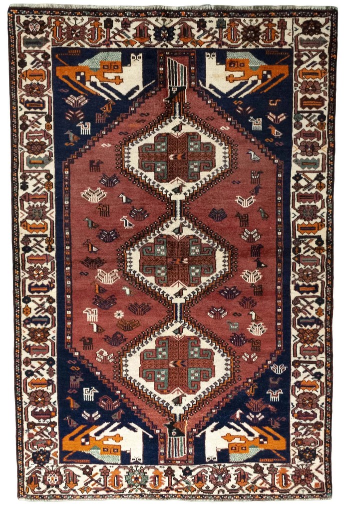 Shiraz Tappeto 160 x 240 Rosso (Iran) Annodato A Mano