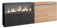 Credenza, Mobile, Cucina, 210, 4 Porte, Camino elettrico XXL, Rovere e nero RF3219