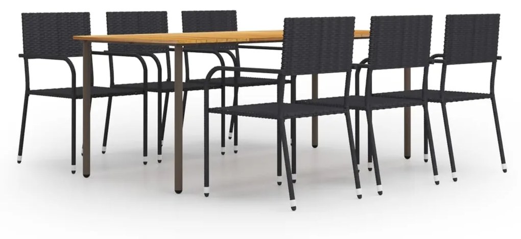 Set mobili da pranzo giardino 7 pz in polyrattan nero