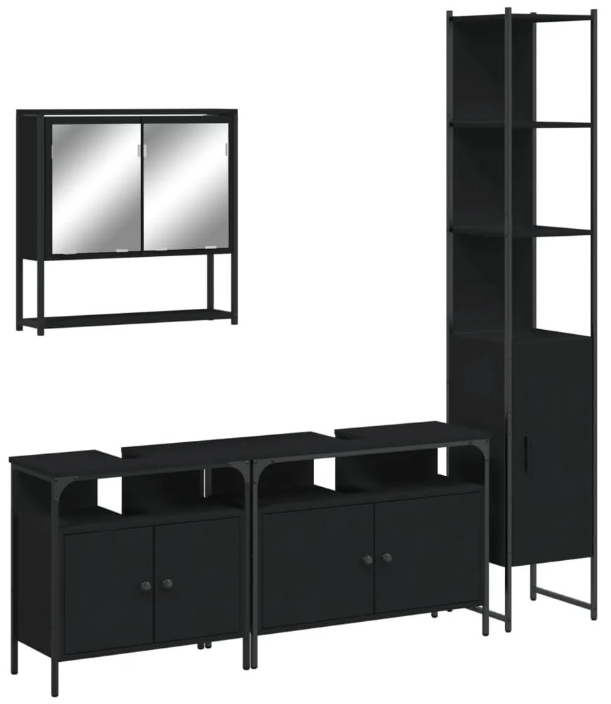 Set mobili da bagno 4 pz nero in legno multistrato