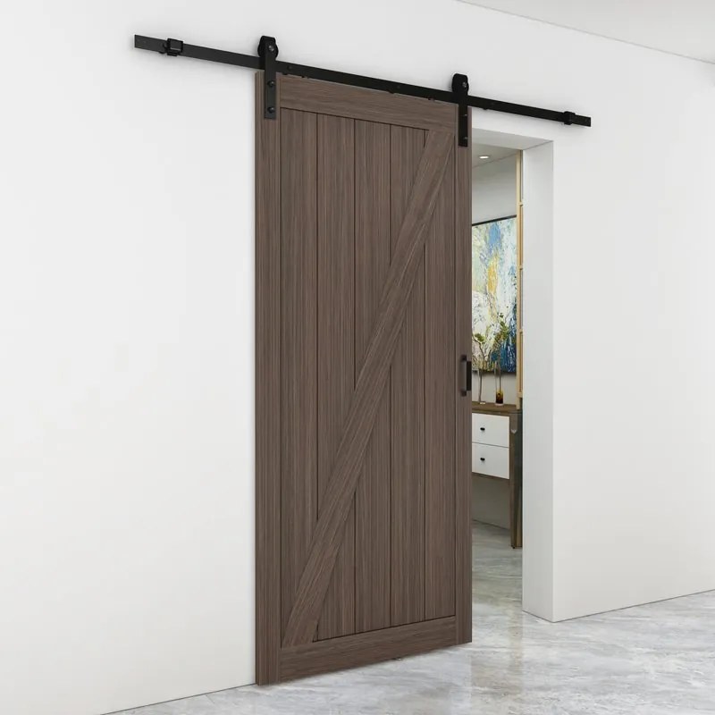 Porta scorrevole reversibile Zion in legno marrone, L 96 x H 215 cm, con binario Country nero