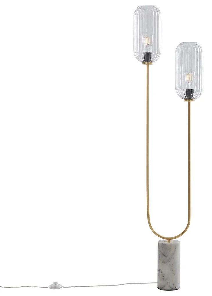 Lampada da terra Art Déco in ottone con vetro trasparente 2 luci - Rid