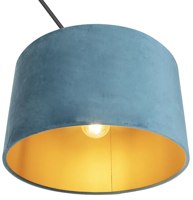 Lampada a sospensione nera con paralume in velluto blu con oro 35 cm - Blitz