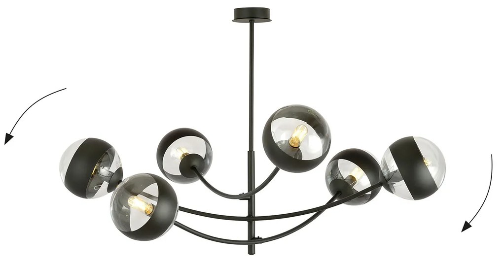 Plafoniera Contemporaneo Oceano Acciaio Nero 6 Luci E14 Ip20