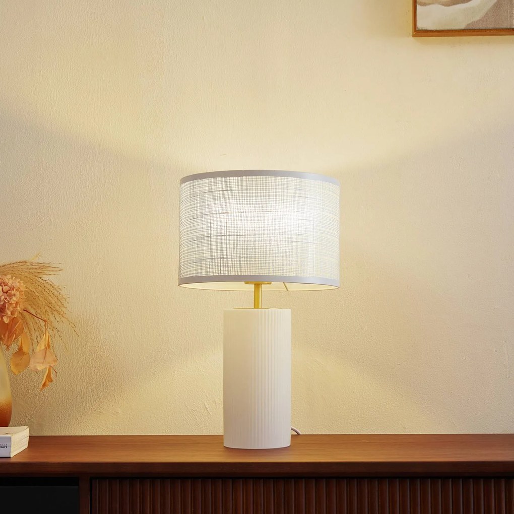Lampada da tavolo Sorscha Lindby, Bianco / Opale, Soggiorno / Sala da pranzo, Vetro, Moderno, Lampada da tavolo