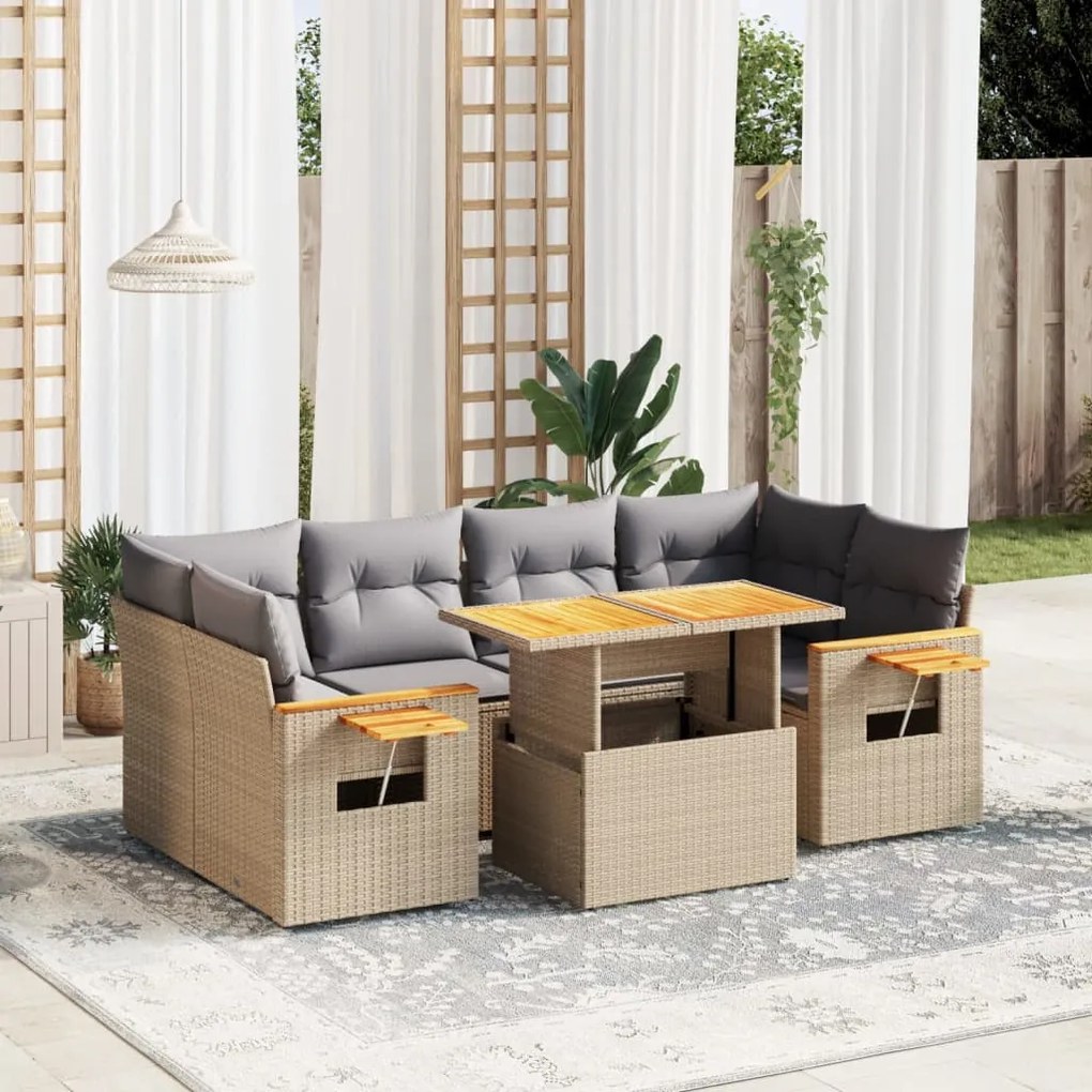 Set divani da giardino 7 pz con cuscini beige in polyrattan