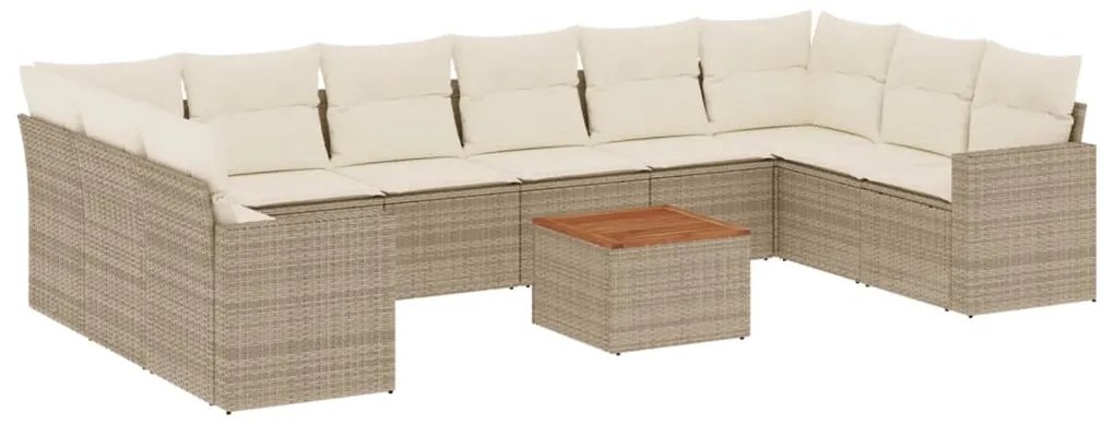 Set divani da giardino 11 pz con cuscini beige in polyrattan