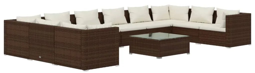 Set Divani da Giardino 11 pz con Cuscini in Polyrattan Marrone