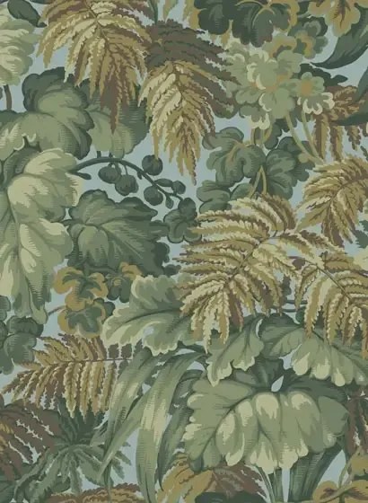Cole & Son Carta da parati Royal Fernery - Khaki & Print Room Blue