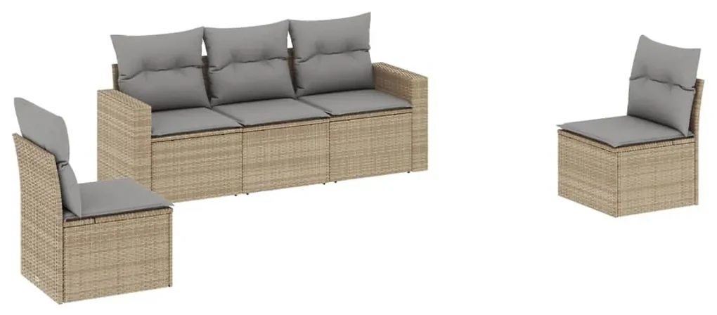 Set divano da giardino 5 pz con cuscini beige in polyrattan