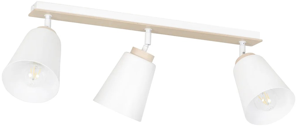 Plafoniera Spot Faretti Orientabili 3 Luci Xiwangmu Acciaio Bianco E Legno Naturale