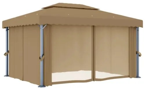 Gazebo con Tende 4x3 cm Grigio Talpa in Alluminio