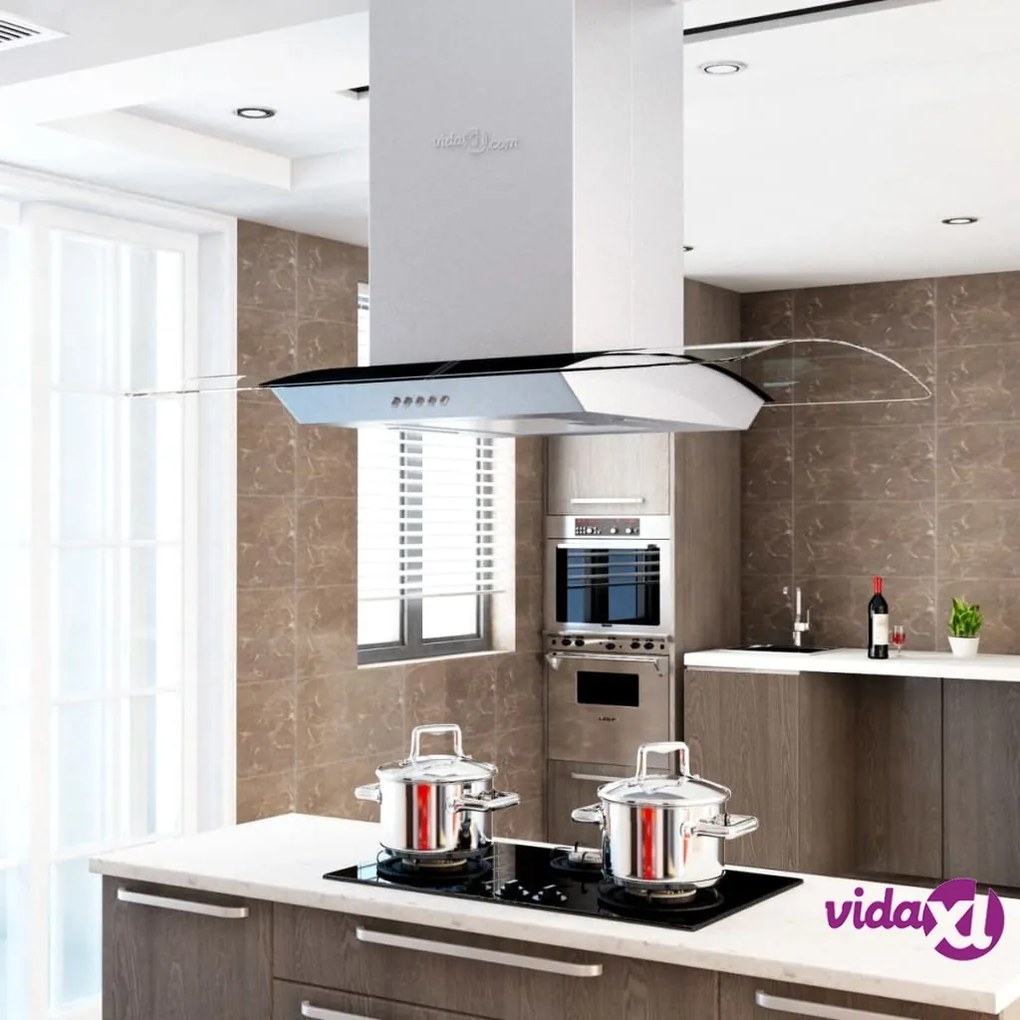 vidaXL Cappa a Isola 90 cm Acciaio Inossidabile 756 m³/h LED